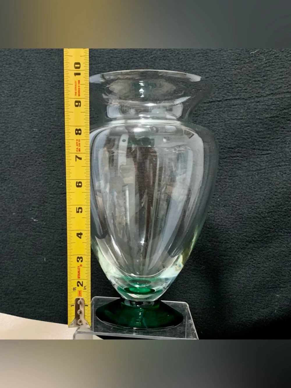 🔍 Large Vintage Clear Glass Vase w/ Emerald Green Foot Elegant Footed Art Glass